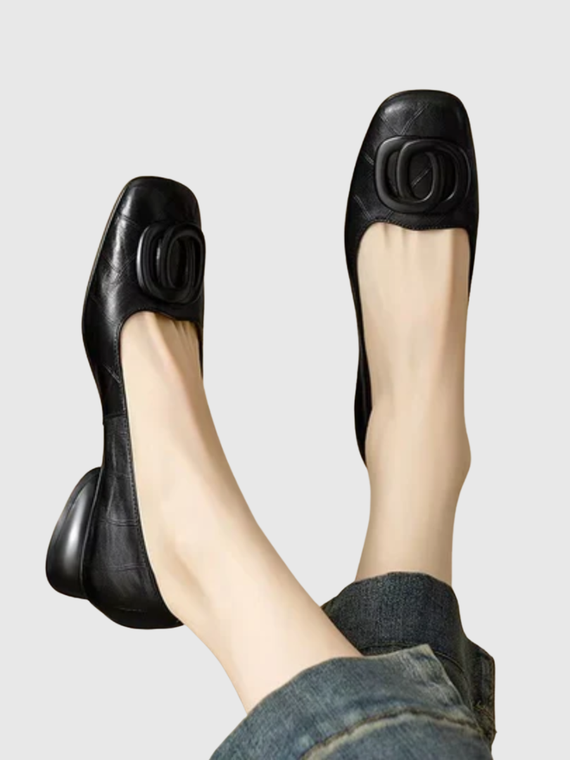 Women's Leather Block Heel Flats – Opium