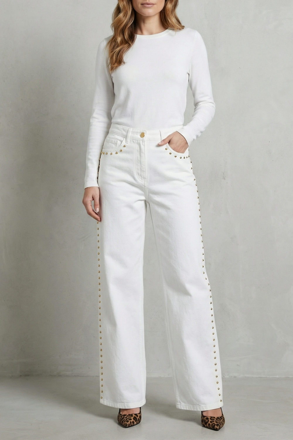 Women's High Waisted Straight Leg Jeans in White - Porcelline