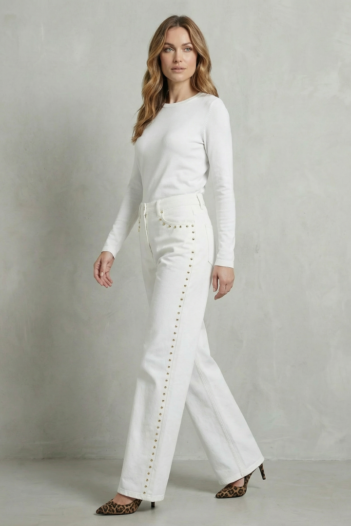 Women's High Waisted Straight Leg Jeans in White - Porcelline