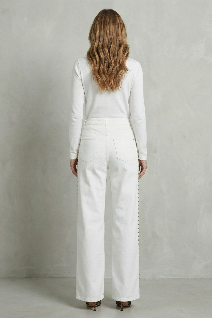 Women's High Waisted Straight Leg Jeans in White - Porcelline