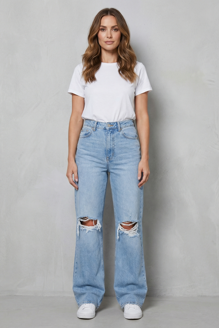 Women's High Waisted Ripped Flare Jeans - Roselienne