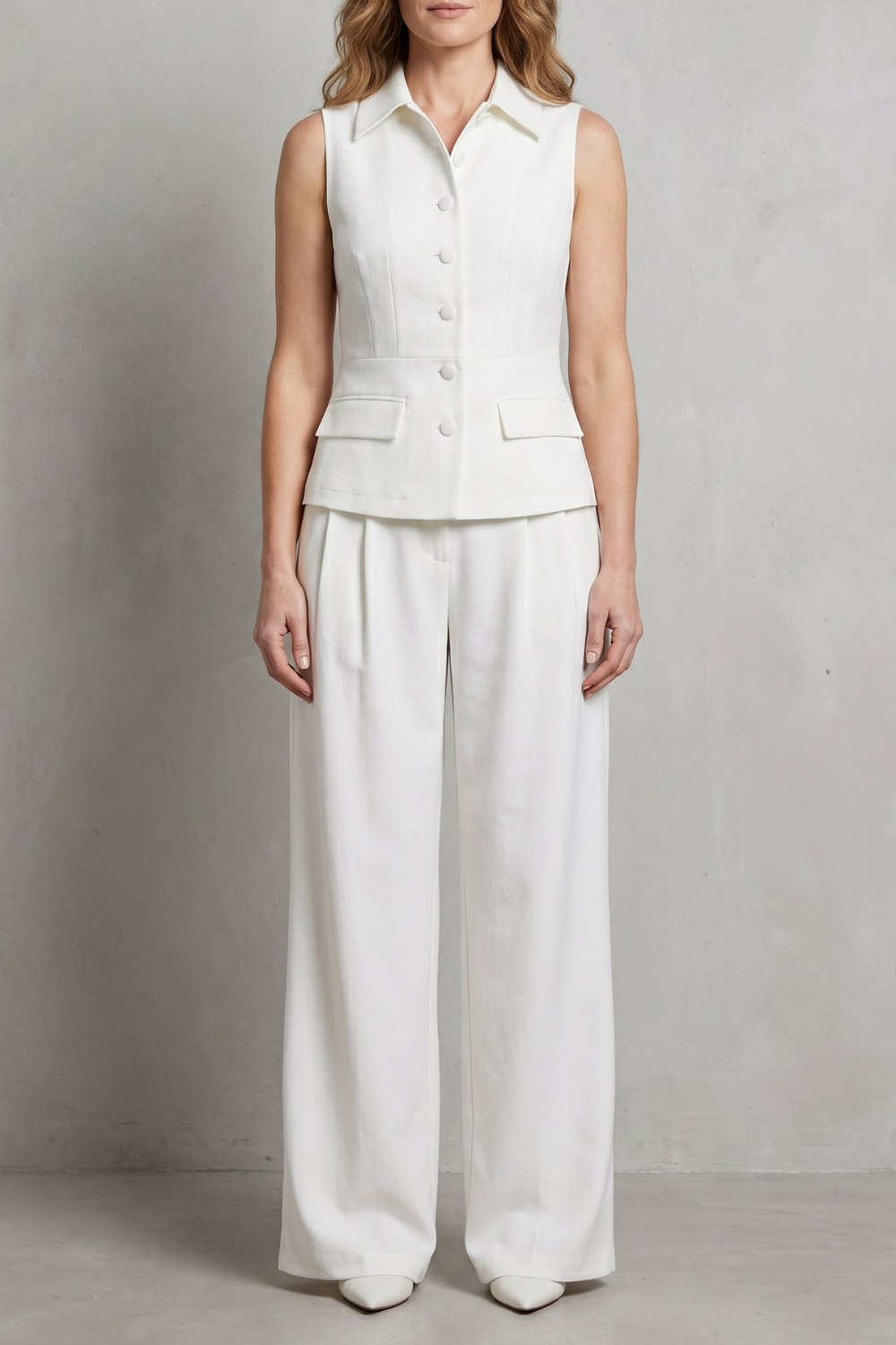 Women's Lapel Waistcoat and Wide Leg Trouser Set - Charmelle
