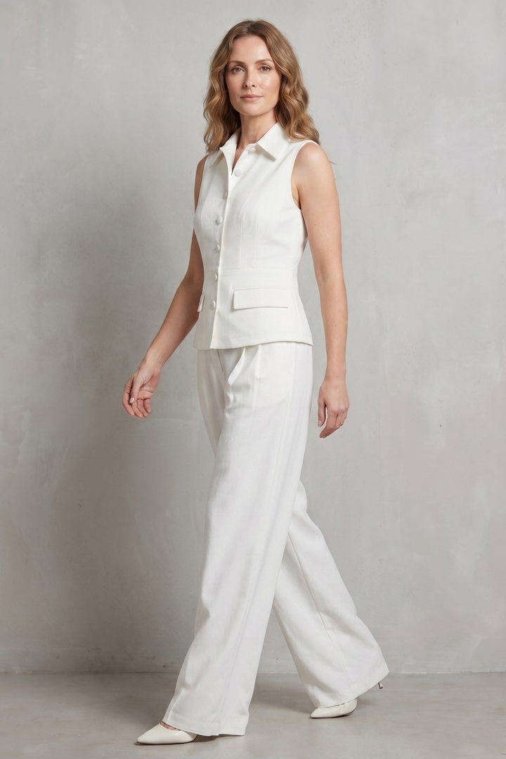 Women's Lapel Waistcoat and Wide Leg Trouser Set - Charmelle