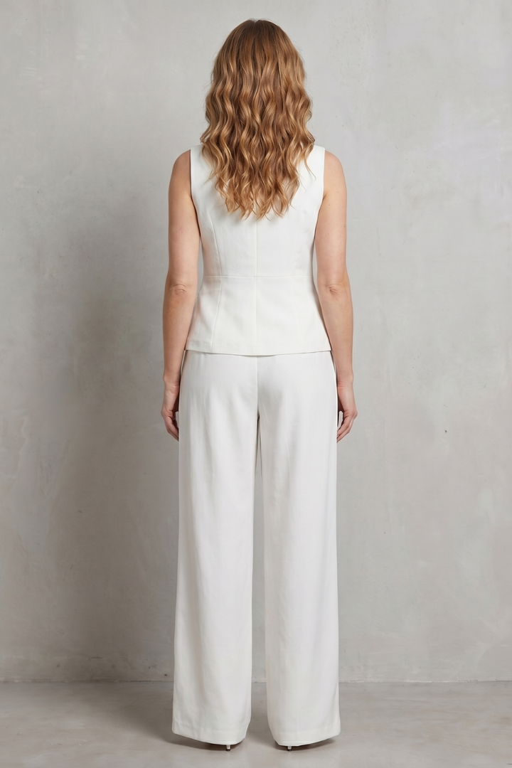 Women's Lapel Waistcoat and Wide Leg Trouser Set - Charmelle