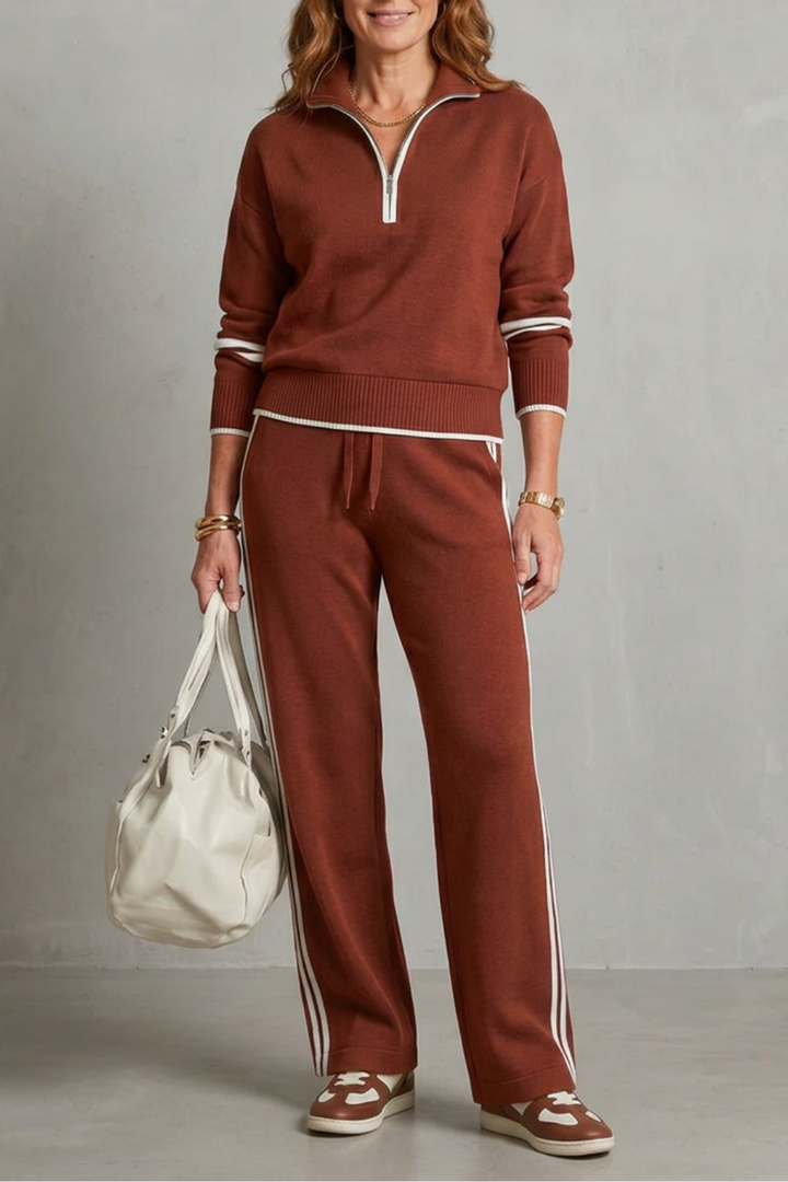 Women's Zip-Neck Top and Wide-Leg Trouser Co-ord Set - Fabrielle