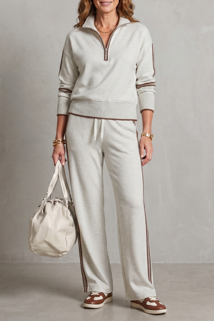 Women's Zip-Neck Top and Wide-Leg Trouser Co-ord Set - Fabrielle