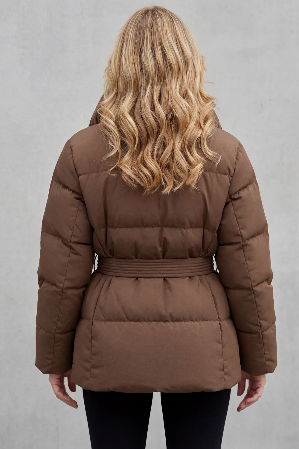 Women's Belted Puffer Coat with Oversized Collar – Tamsin
