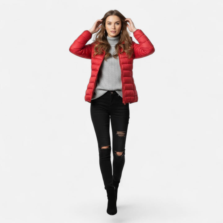 Hawes women's lightweight down jacket in Red – front view
