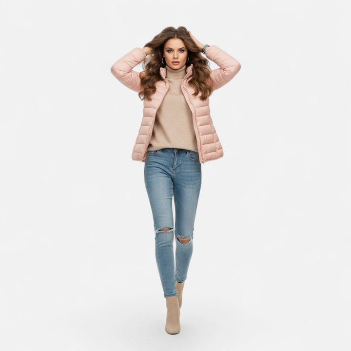 Hawes women's lightweight down jacket in Blush Pink – front view