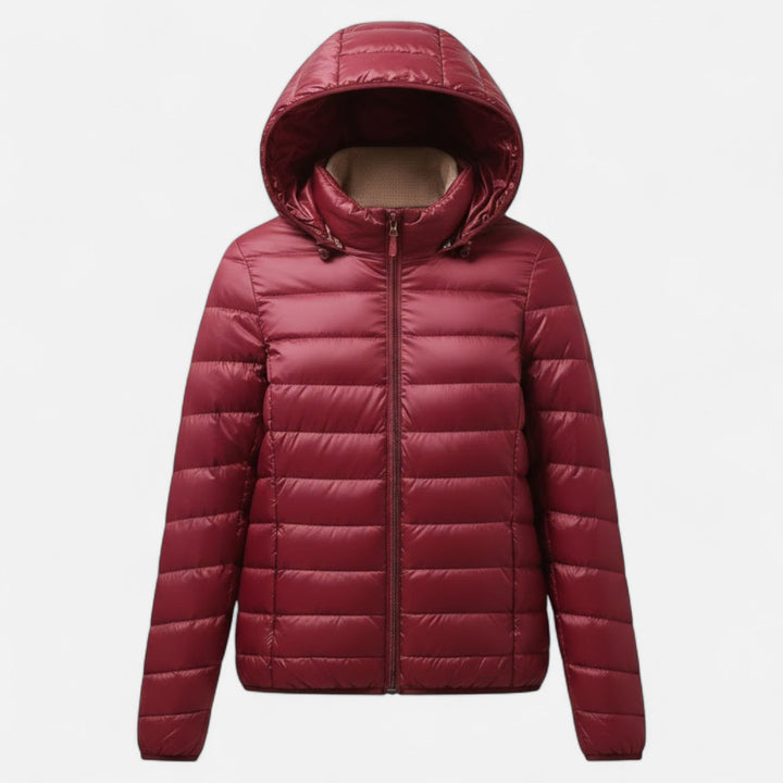 Hawes women's lightweight down jacket in Wine Red – front view