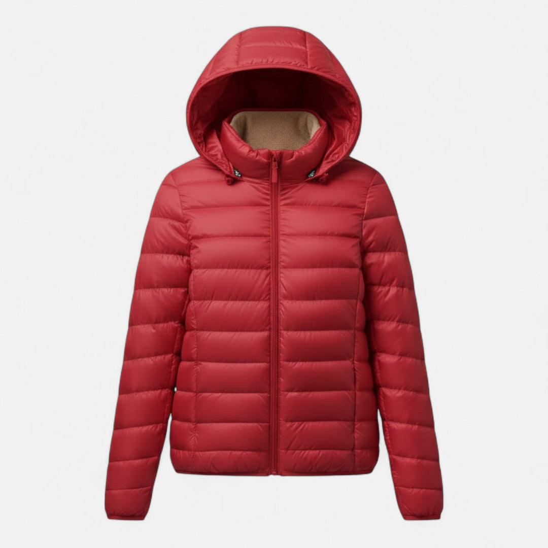 Hawes women's lightweight down jacket in Red – front view