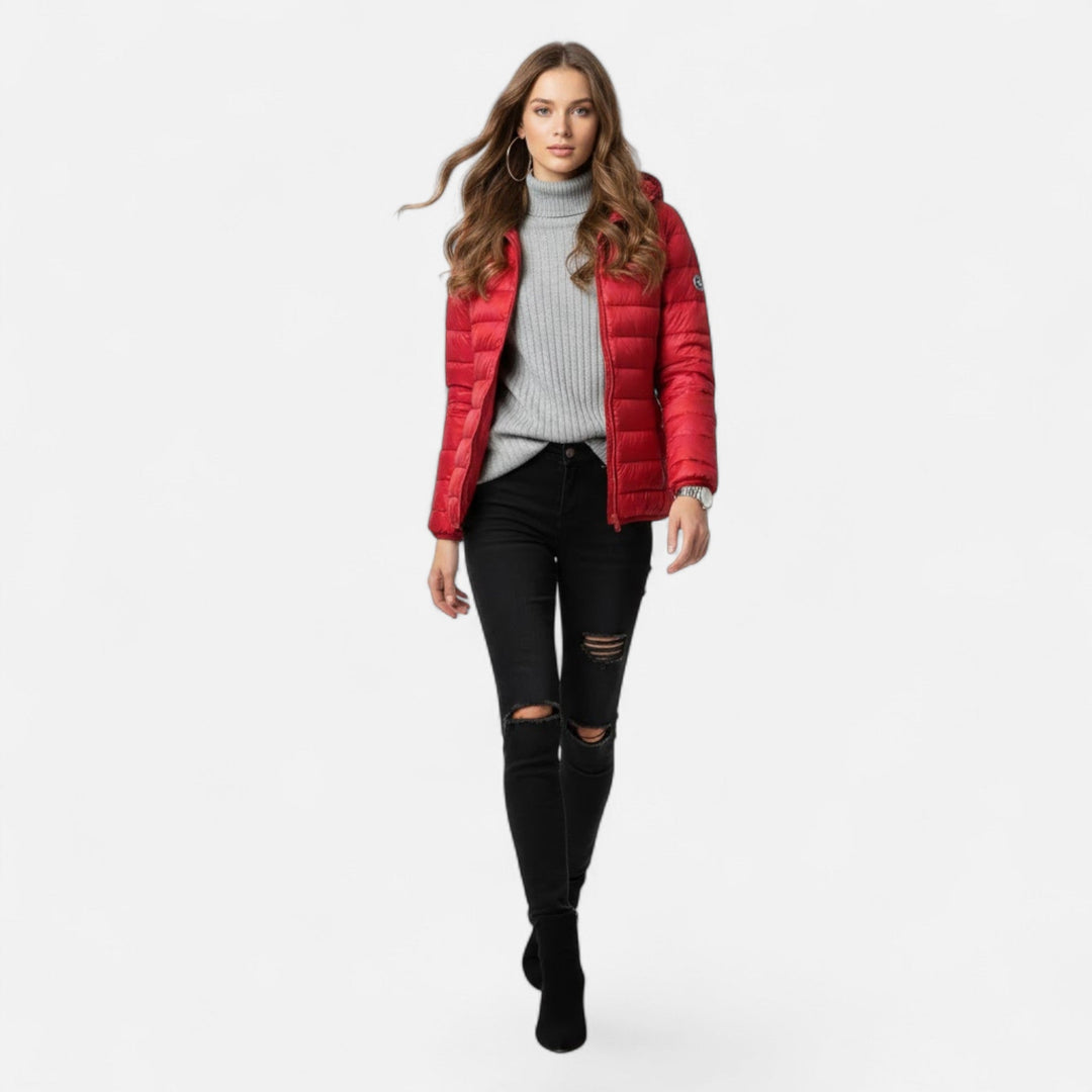 Hawes women's lightweight down jacket in Red – front view