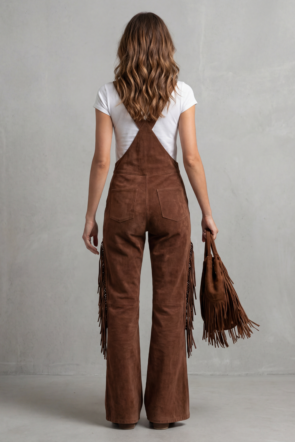 Women's Flared Leg Dungarees with Fringe Detail - Justienne