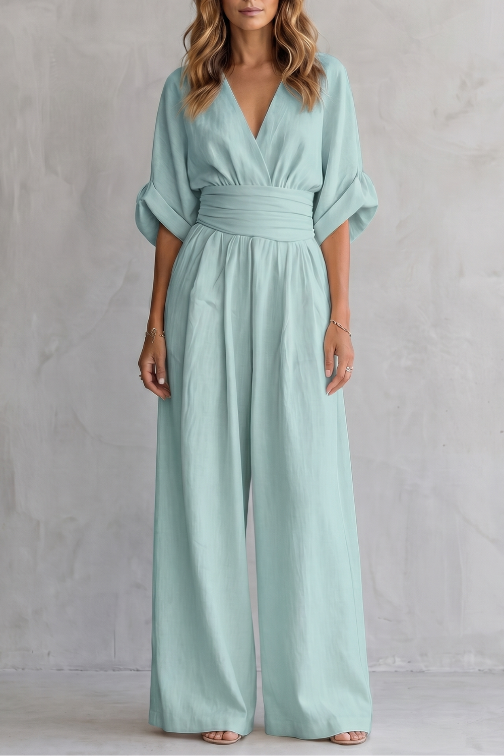 Women's V Neck Batwing Sleeve Wide Leg Jumpsuit - Isaurelle