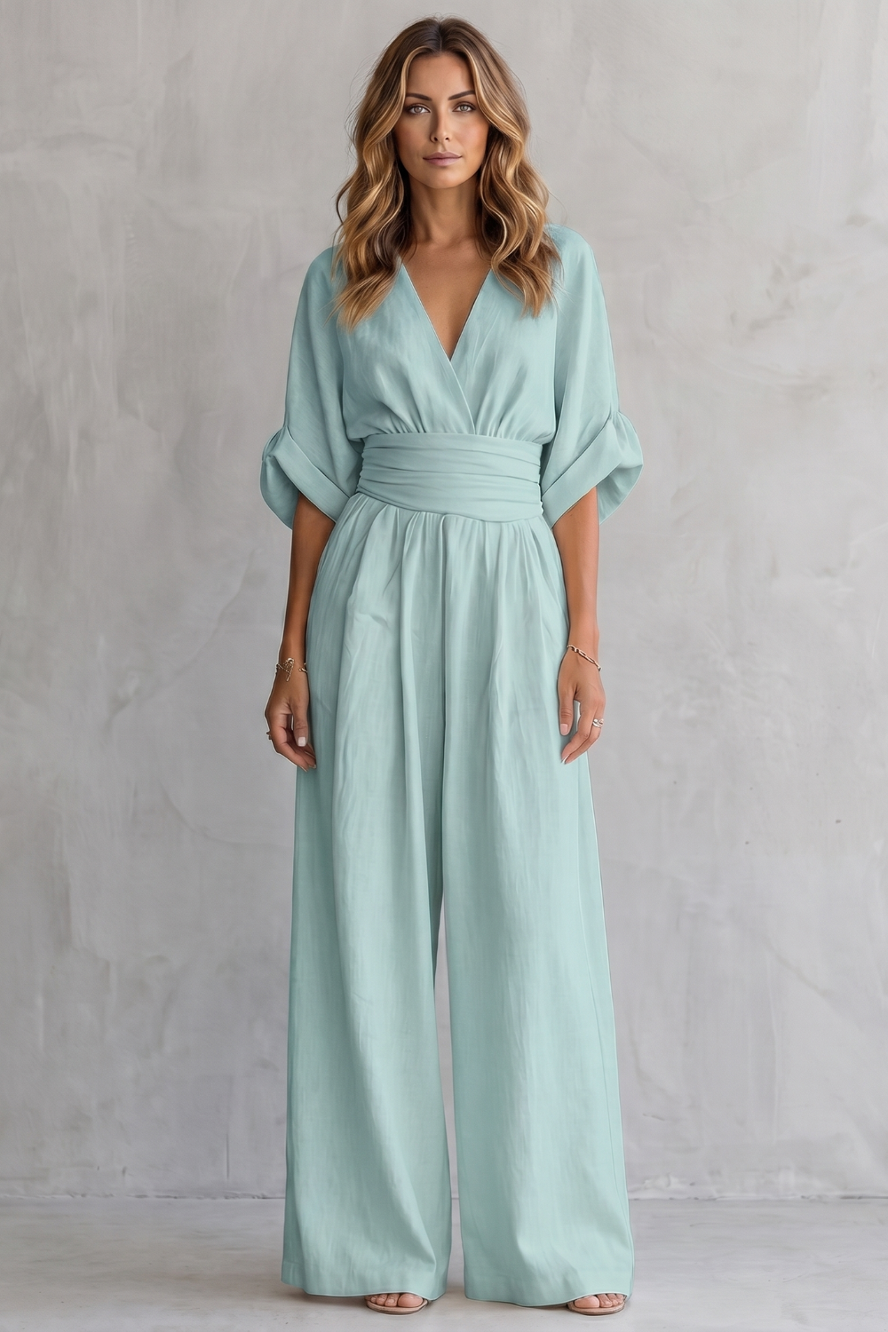 Women's V Neck Batwing Sleeve Wide Leg Jumpsuit - Isaurelle