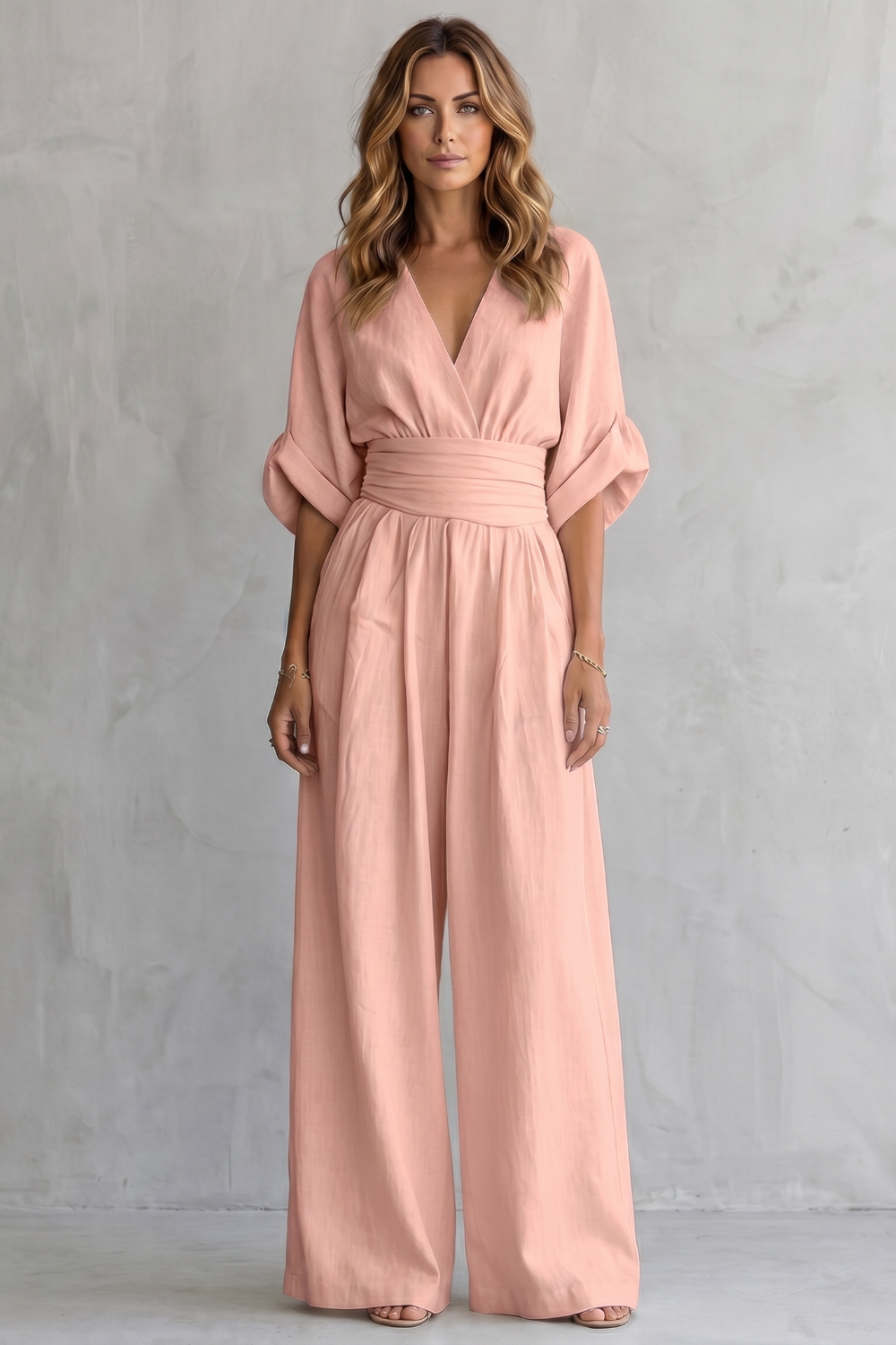 Women's V Neck Batwing Sleeve Wide Leg Jumpsuit - Isaurelle