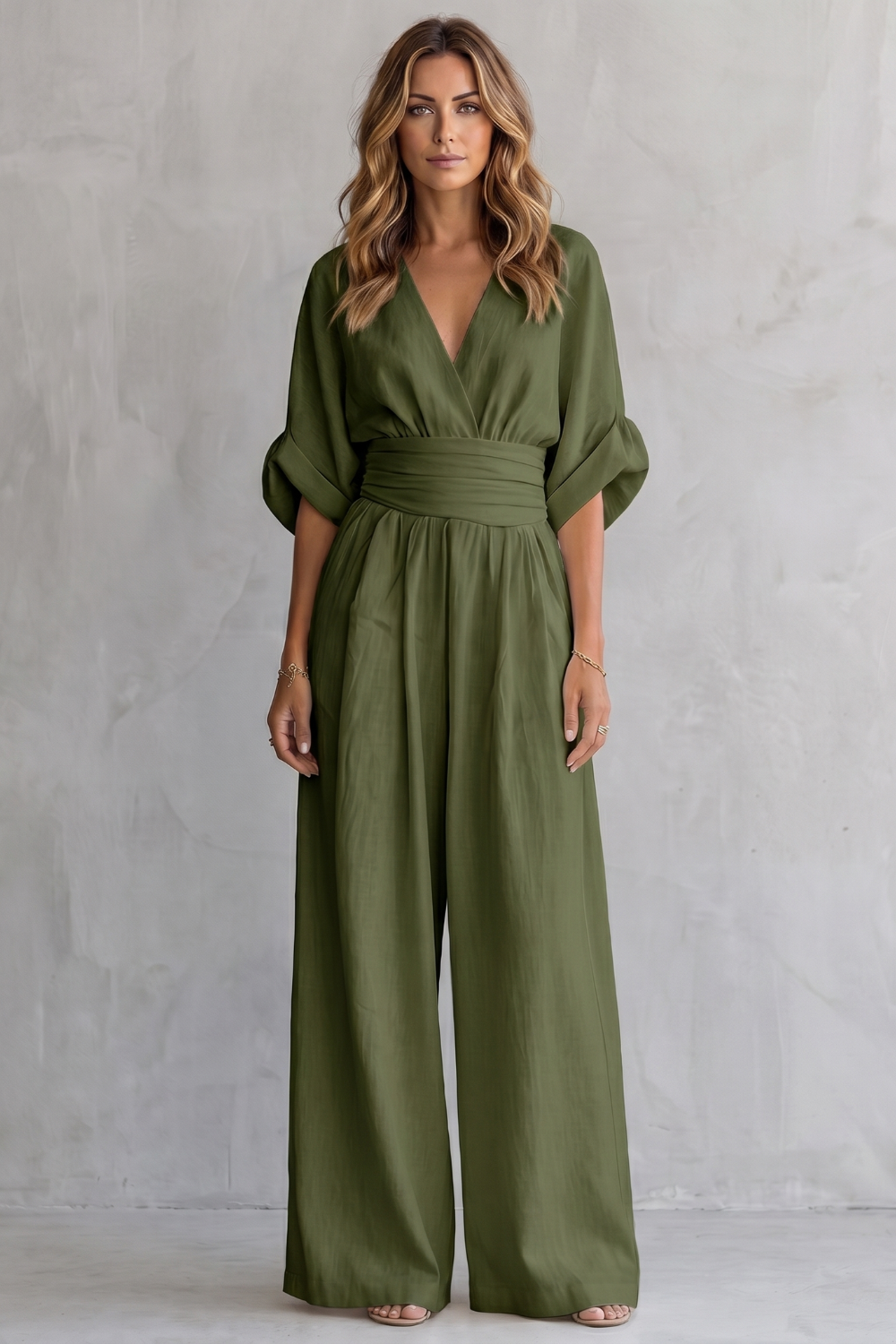 Women's V Neck Batwing Sleeve Wide Leg Jumpsuit - Isaurelle