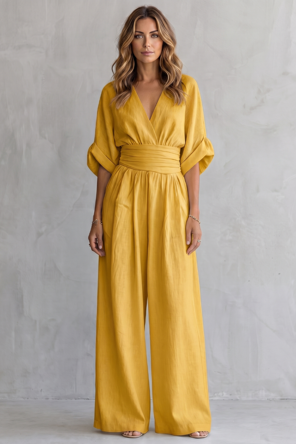 Women's V Neck Batwing Sleeve Wide Leg Jumpsuit - Isaurelle