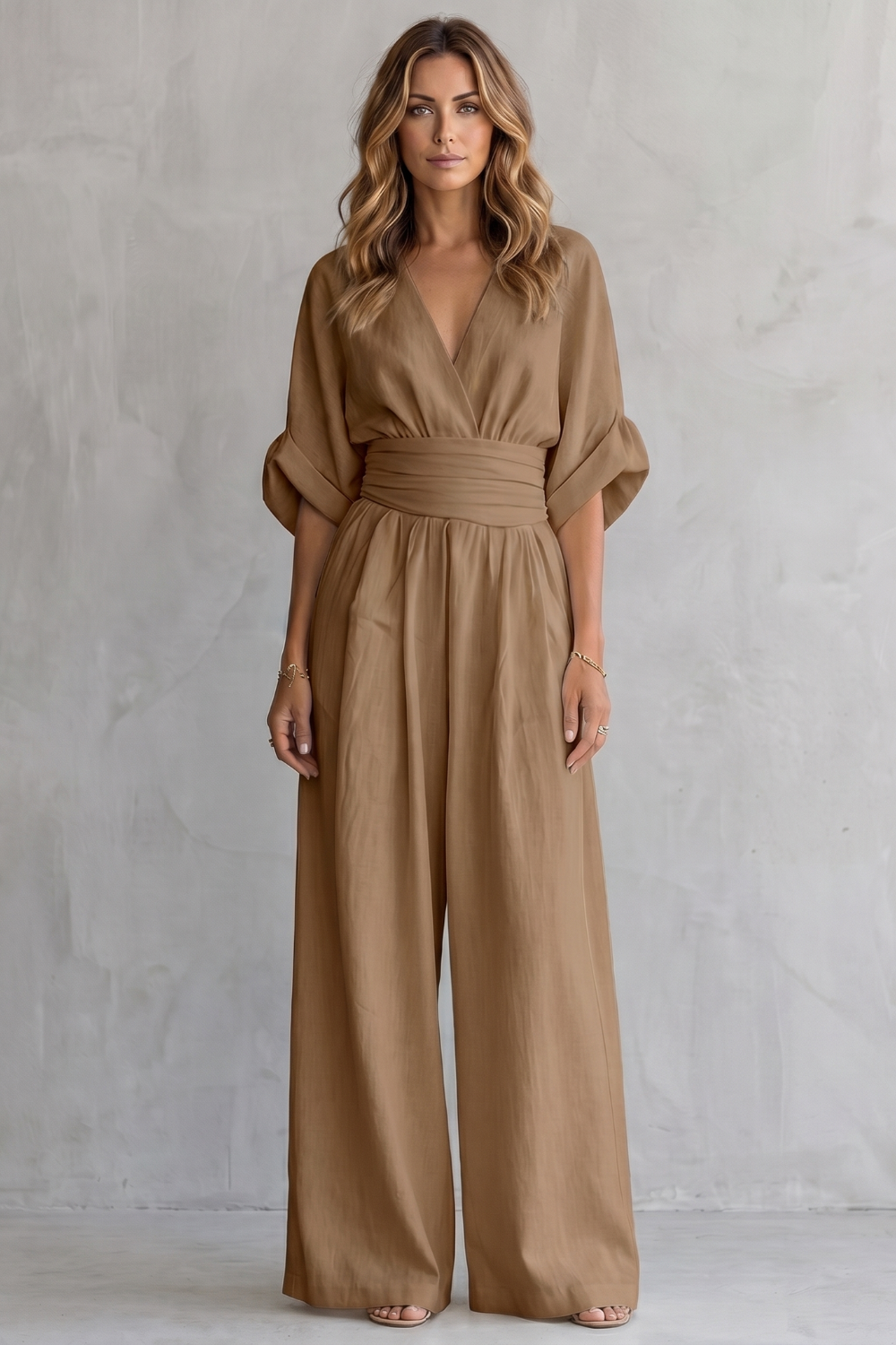 Women's V Neck Batwing Sleeve Wide Leg Jumpsuit - Isaurelle