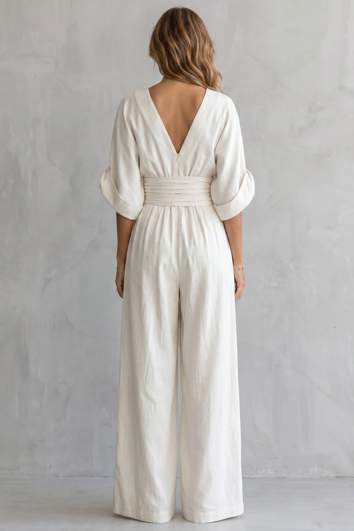 Women's V Neck Batwing Sleeve Wide Leg Jumpsuit - Isaurelle