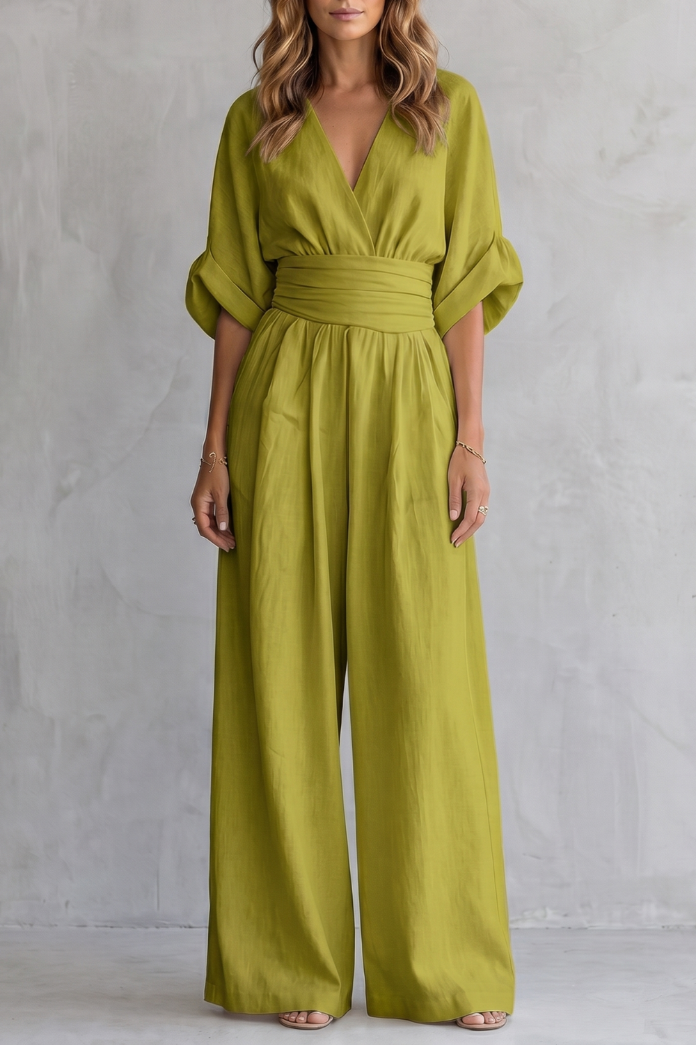 Women's V Neck Batwing Sleeve Wide Leg Jumpsuit - Isaurelle