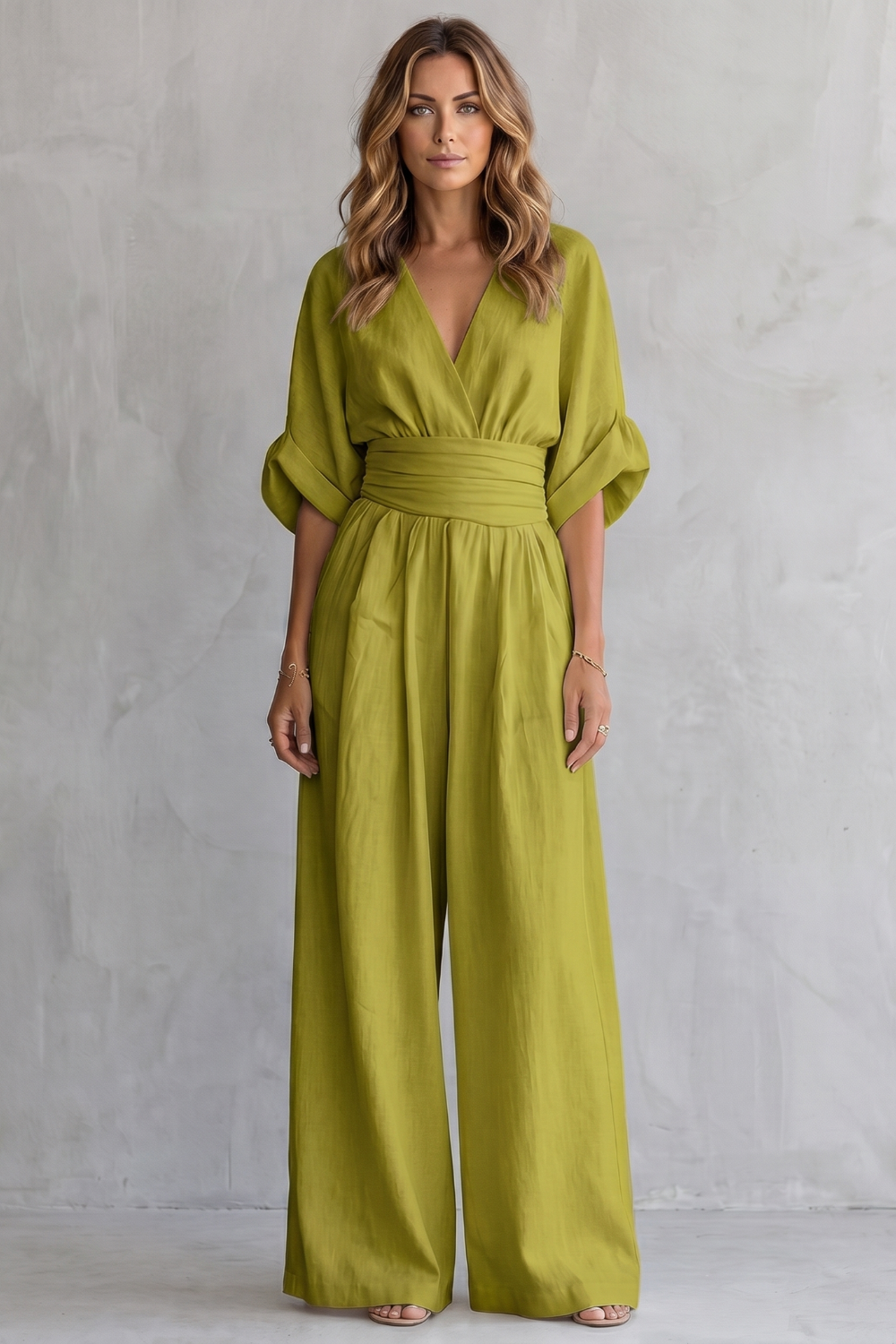 Women's V Neck Batwing Sleeve Wide Leg Jumpsuit - Isaurelle