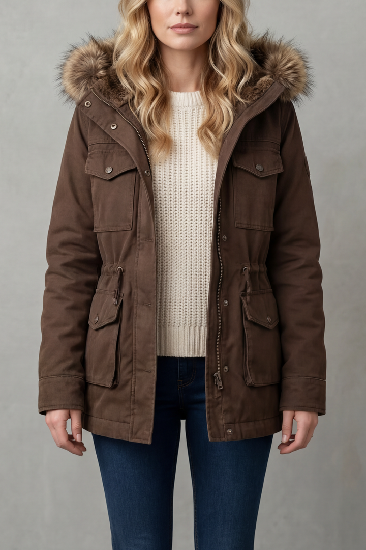 Women's Hooded Parka Coat with Faux Fur Trim – Odette