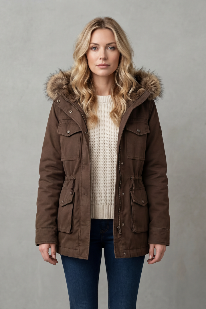 Women's Hooded Parka Coat with Faux Fur Trim – Odette