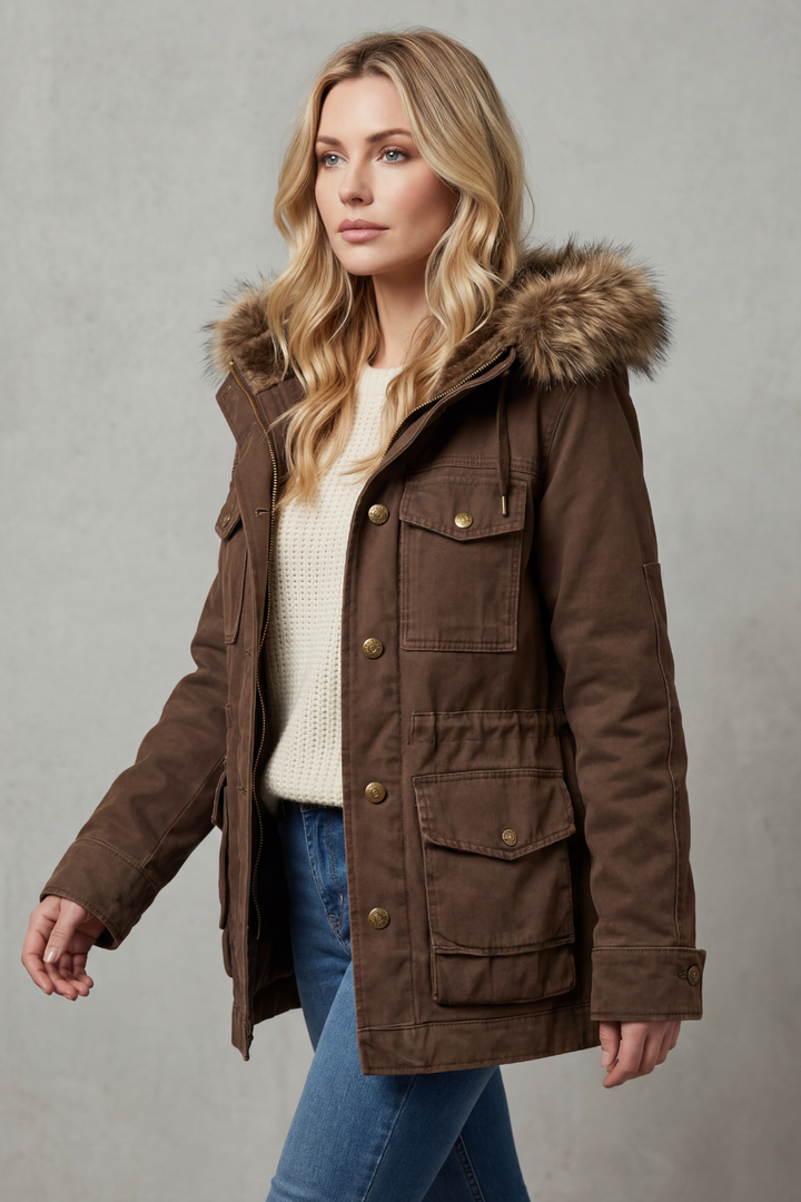 Women's Hooded Parka Coat with Faux Fur Trim – Odette