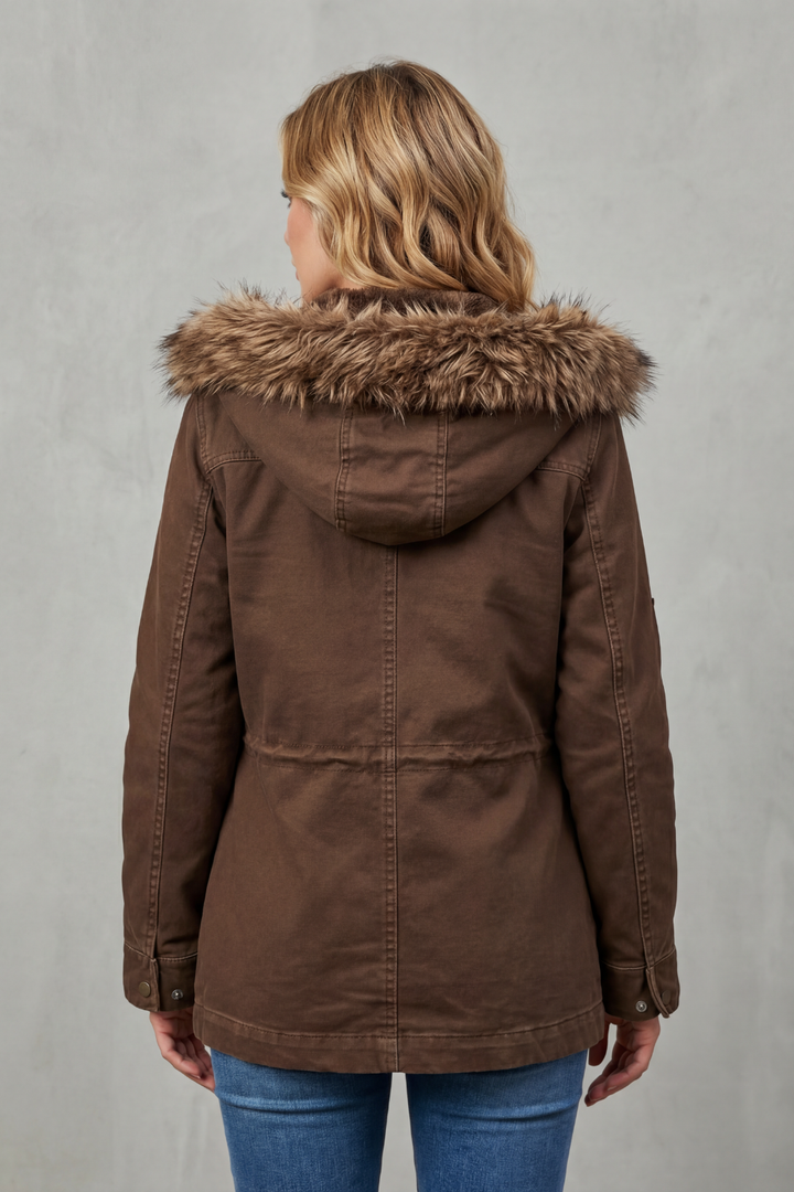 Women's Hooded Parka Coat with Faux Fur Trim – Odette