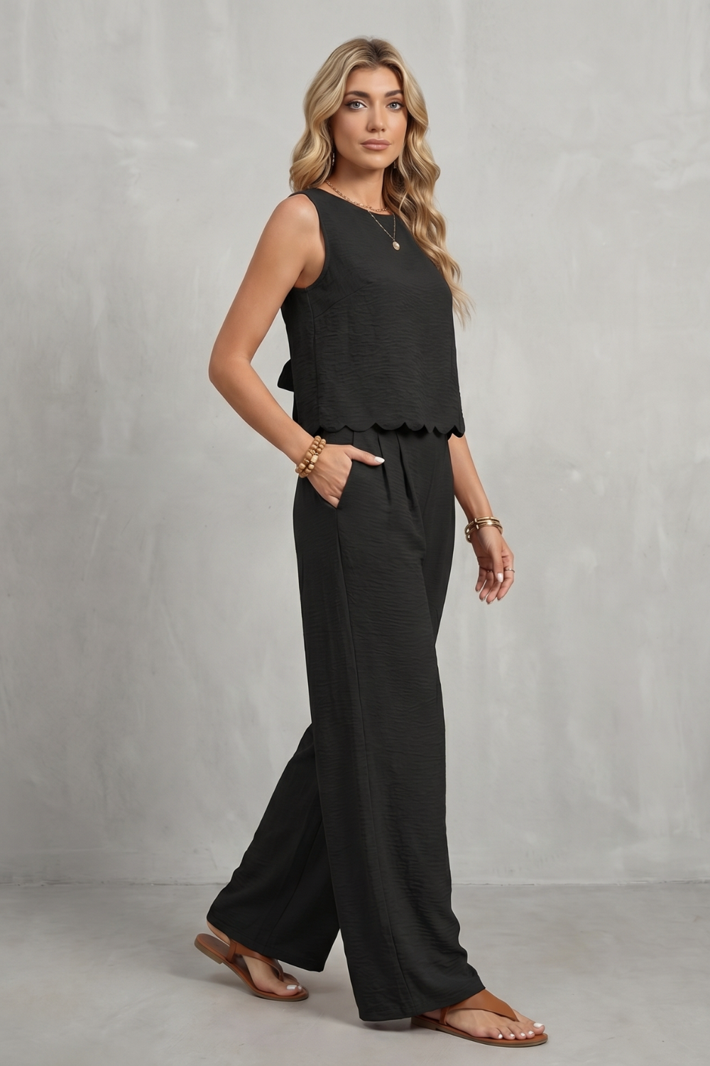 Women's Open Back Top and Wide Leg Trouser Co-ord Set - Brivelle