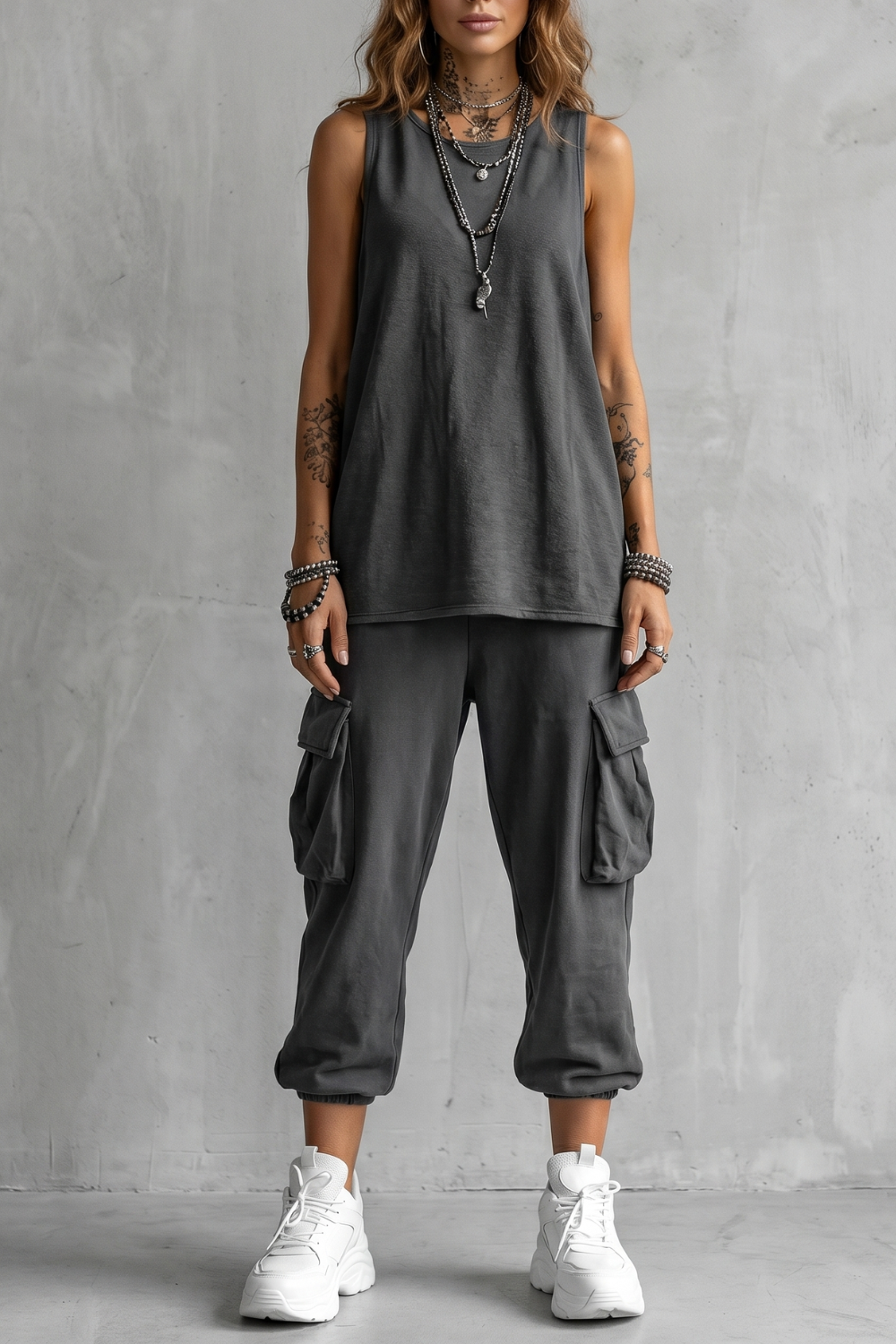 Women's Sleeveless Top and Cargo Jogger Co-ord Set - Fleurienne