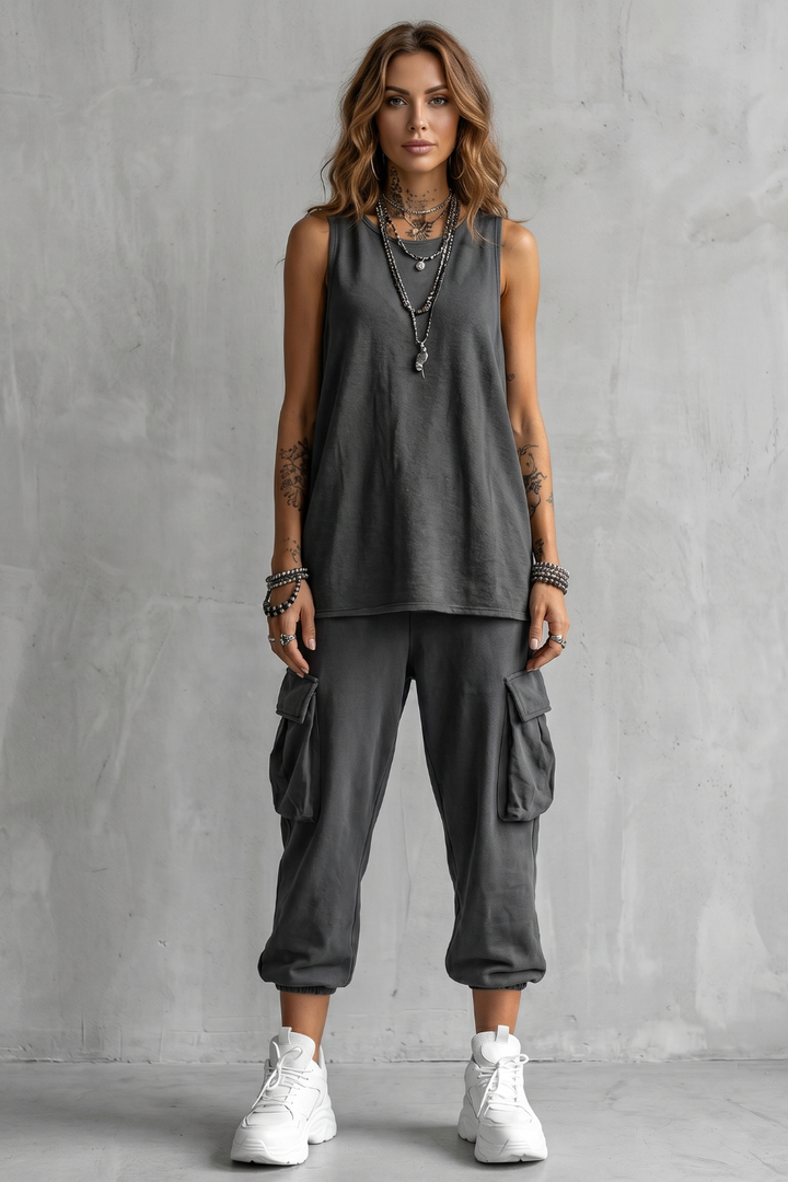 Women's Sleeveless Top and Cargo Jogger Co-ord Set - Fleurienne