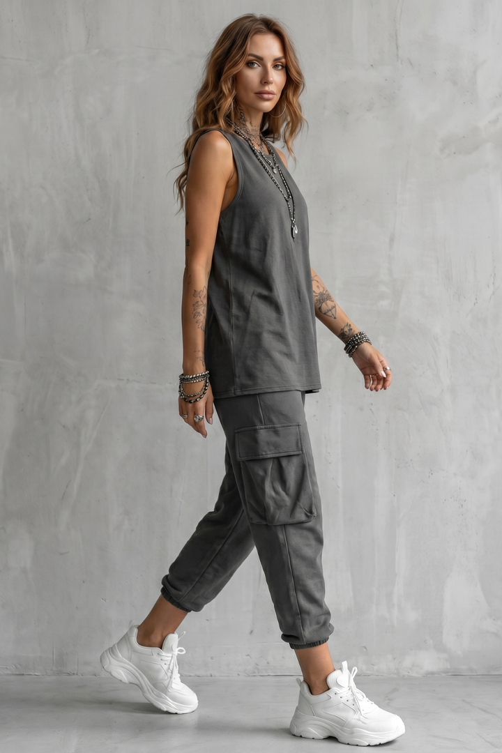 Women's Sleeveless Top and Cargo Jogger Co-ord Set - Fleurienne