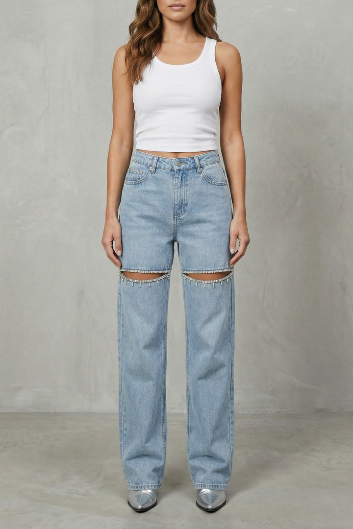 Women's Wide Leg Jeans in Washed Black - Rosemine