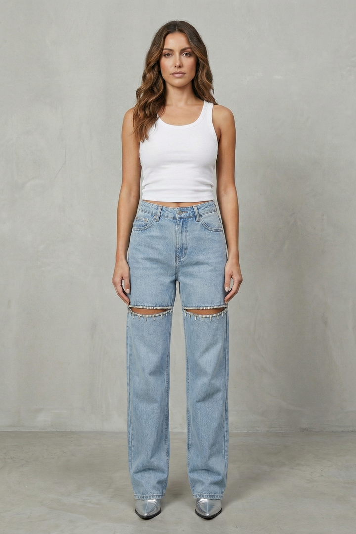 Women's Wide Leg Jeans in Washed Black - Rosemine