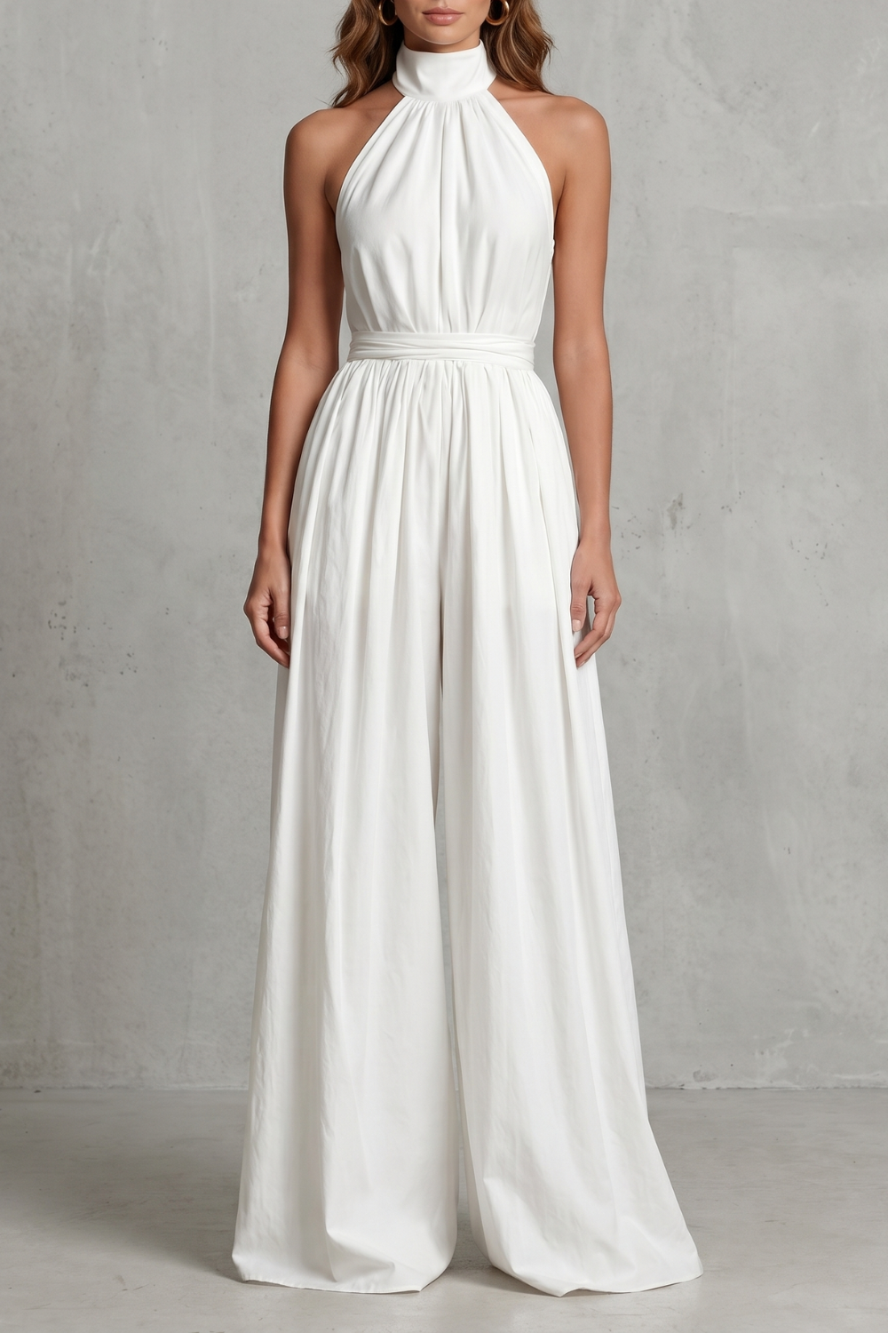 Women's Sleeveless Halter Neck Wide Leg Jumpsuit - Léonelle