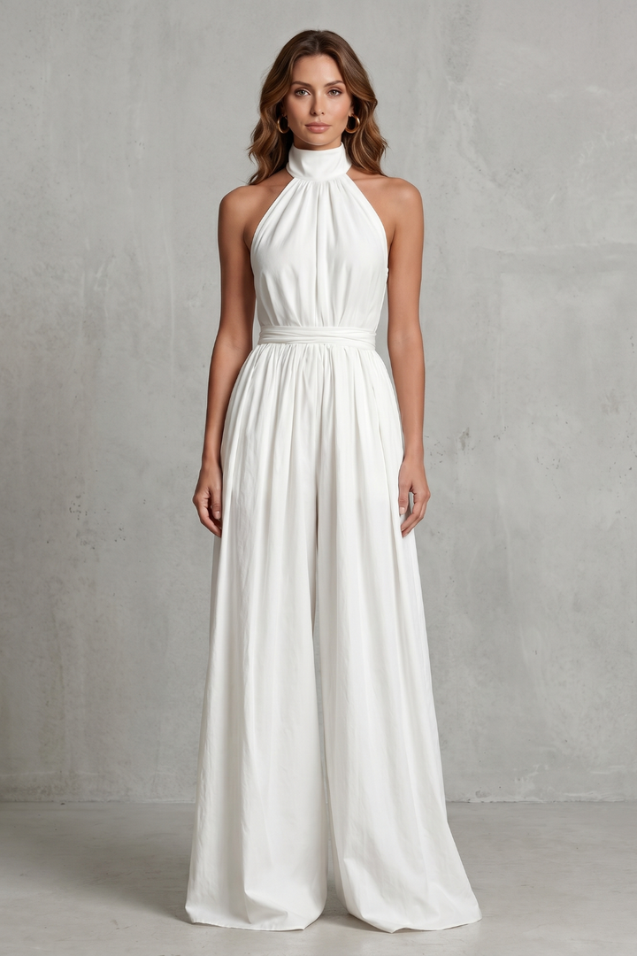 Women's Sleeveless Halter Neck Wide Leg Jumpsuit - Léonelle