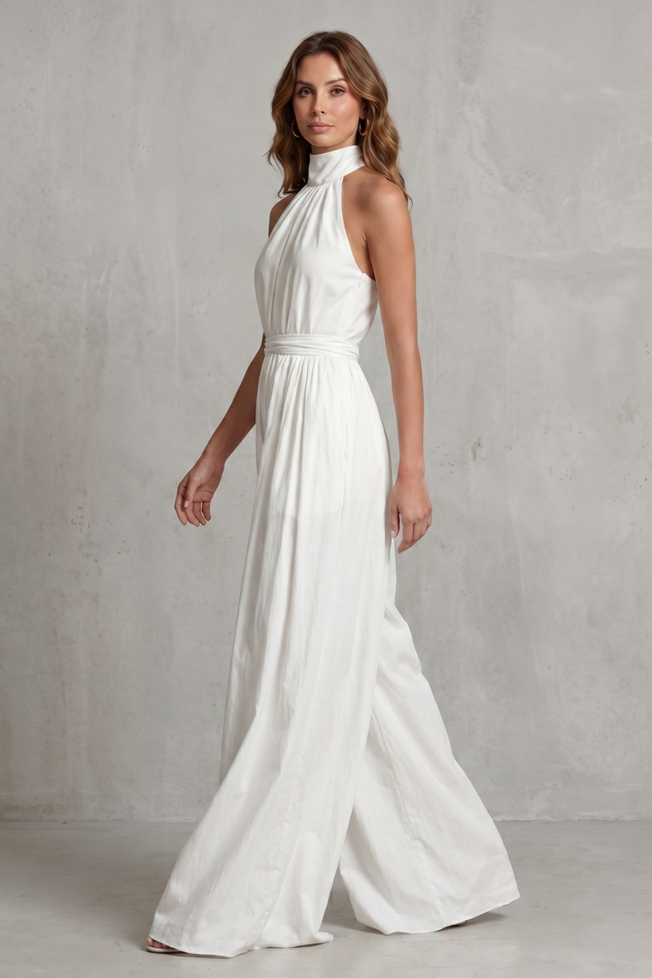 Women's Sleeveless Halter Neck Wide Leg Jumpsuit - Léonelle