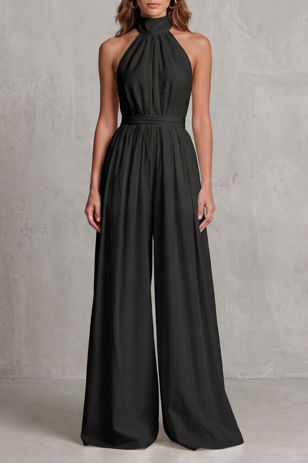 Women's Sleeveless Halter Neck Wide Leg Jumpsuit - Léonelle