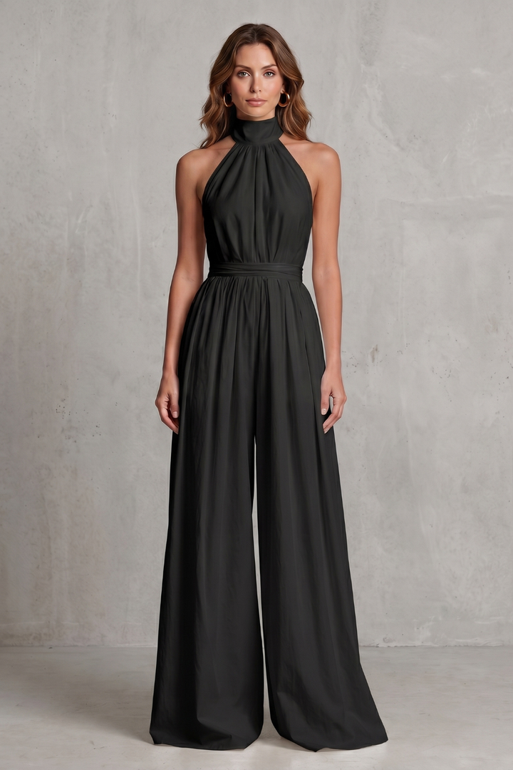 Women's Sleeveless Halter Neck Wide Leg Jumpsuit - Léonelle