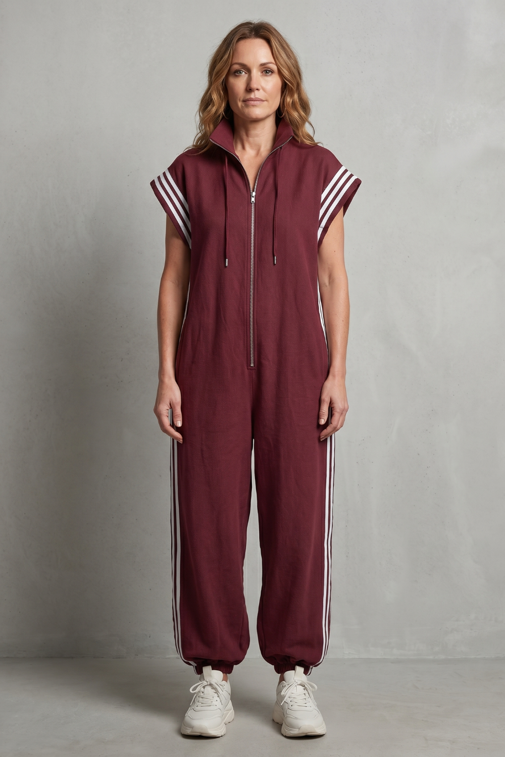 Women's Sleeveless Zip Front Jumpsuit with Side Stripes - Melvienne