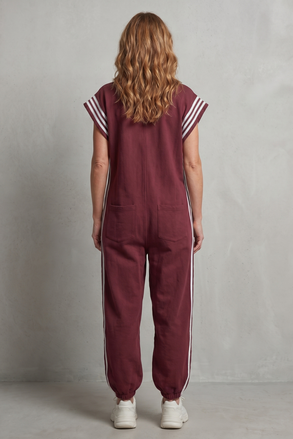Women's Sleeveless Zip Front Jumpsuit with Side Stripes - Melvienne