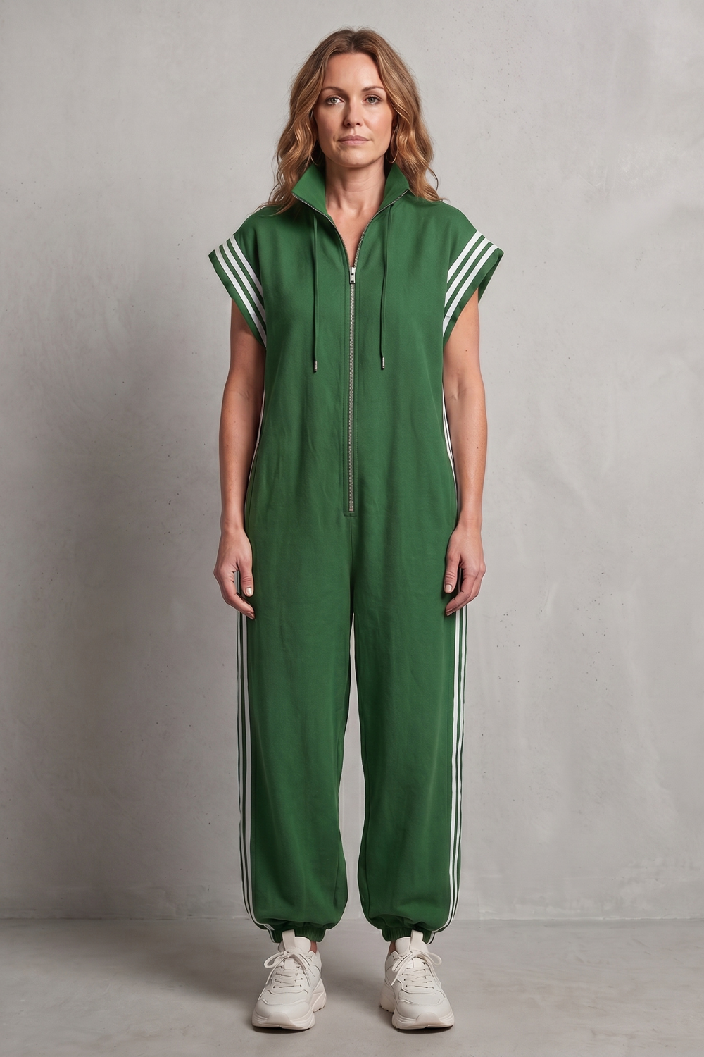 Women's Sleeveless Zip Front Jumpsuit with Side Stripes - Melvienne
