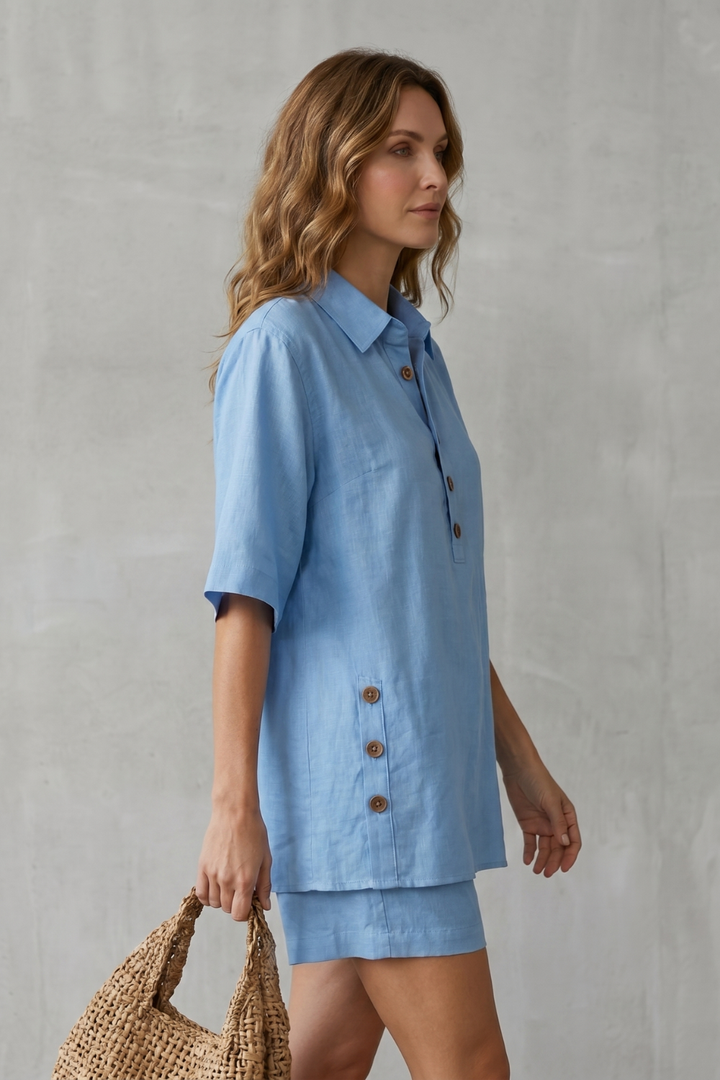 Women's Linen Blend Shirt and Shorts Co-ord Set - Harmonielle