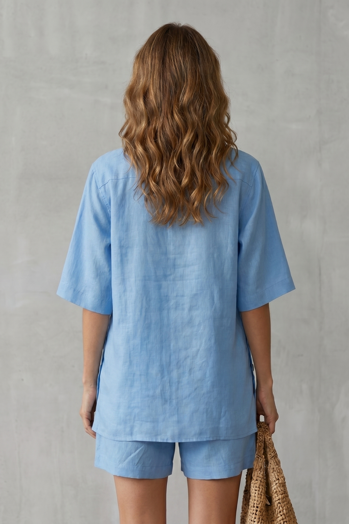 Women's Linen Blend Shirt and Shorts Co-ord Set - Harmonielle