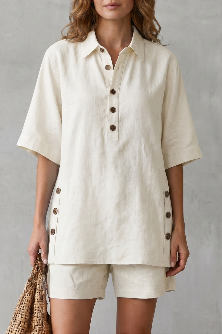 Women's Linen Blend Shirt and Shorts Co-ord Set - Harmonielle
