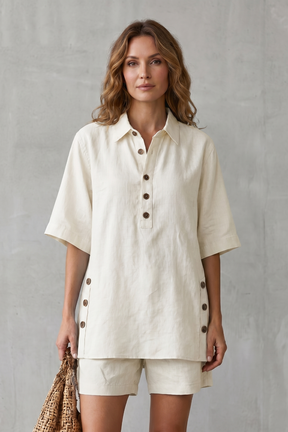 Women's Linen Blend Shirt and Shorts Co-ord Set - Harmonielle