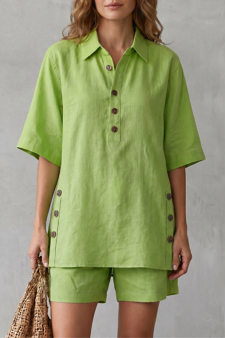 Women's Linen Blend Shirt and Shorts Co-ord Set - Harmonielle