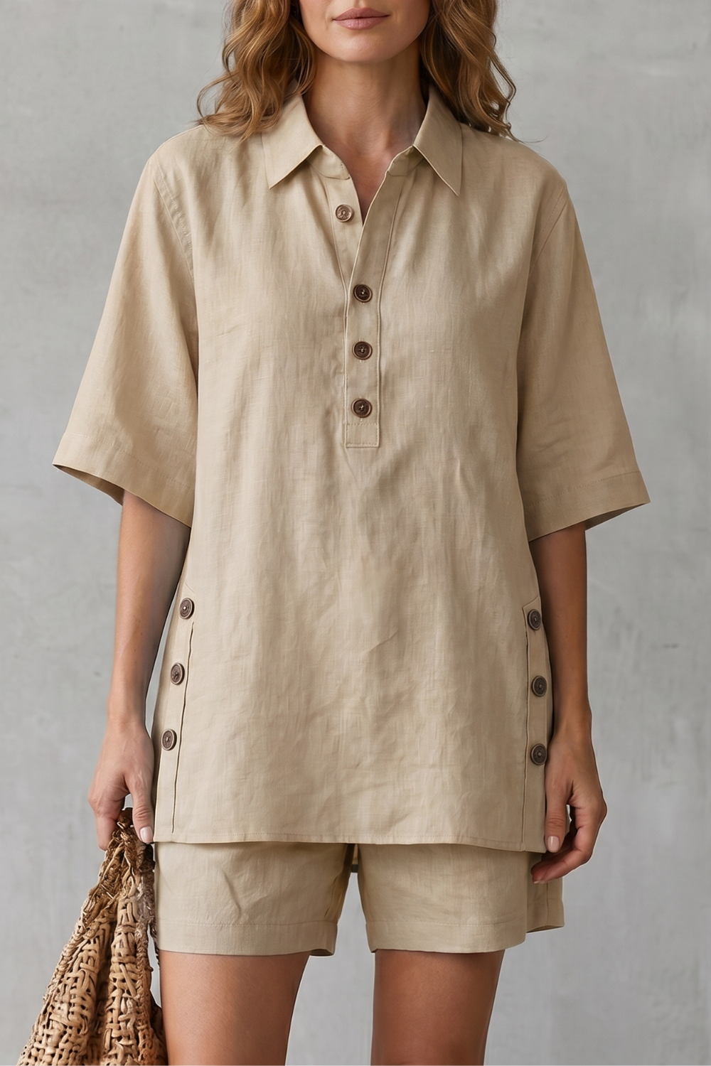 Women's Linen Blend Shirt and Shorts Co-ord Set - Harmonielle